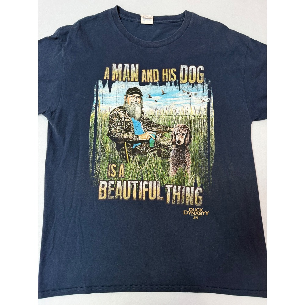 Duck Dynasty Phil Robertson A Man And His Dog Graphic T-Shirt Navy Blue Large